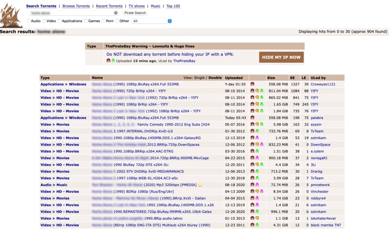 Piratebay torrent list